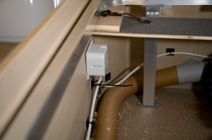 SPB_5D_095874 Installing an electric towel rail in a caravan - Inside the bed box - the backing box and cables