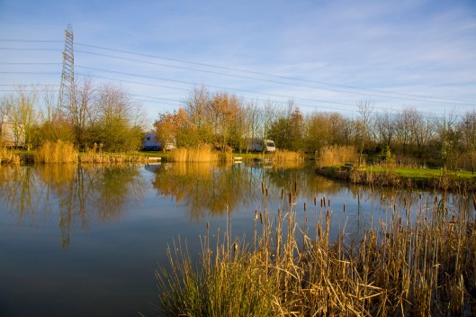 Our caravan from across the lake