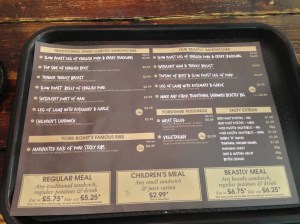 The menu from The York Roast Co