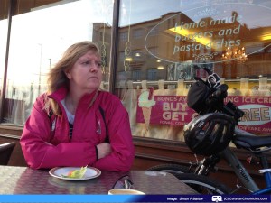 Toastie finished.. waiting for sunset outside the cafe on Red Bank Road, Bispham