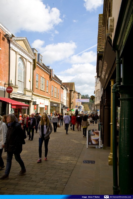 High Street busy with shoppers taking advantage of the sunshine
